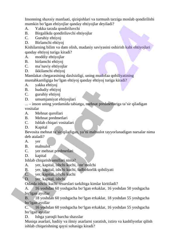Ehtiyoj turlari va ishlab chiqarish omillari