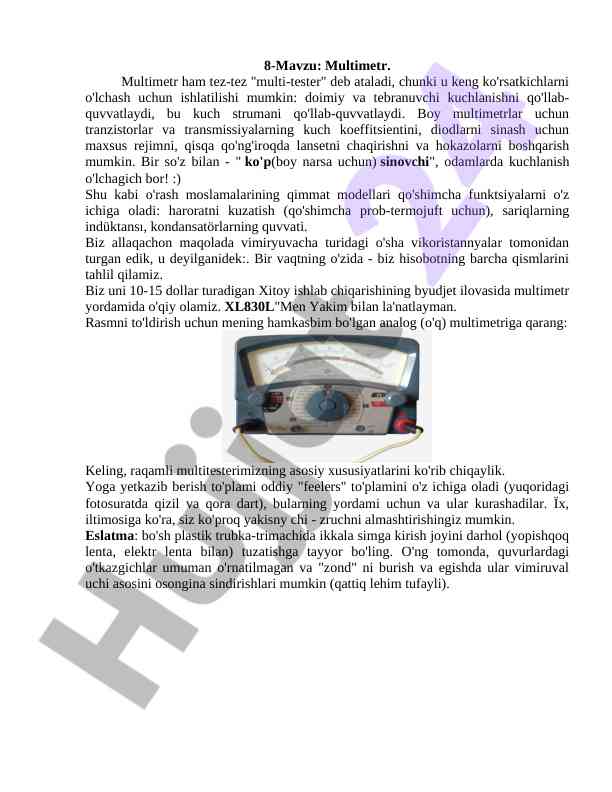 Multimetrni o'lchash vositalari bilan tanishtirish