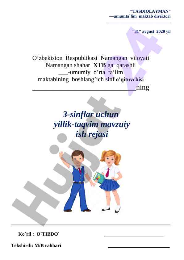 Yillik-taqvim mavzuiy ish rejasi 3-sinflar uchun