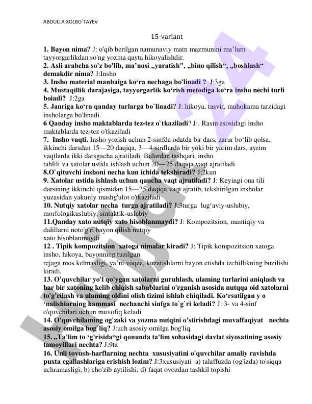 Insho yozish metodlari va o'quv jarayoni