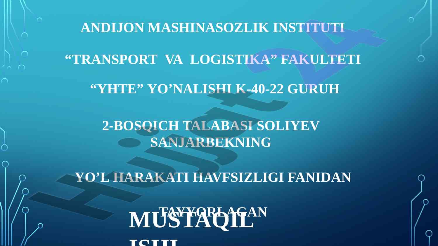 Yo'l harakati havfsizligi: tahlil va ma'lumotlar