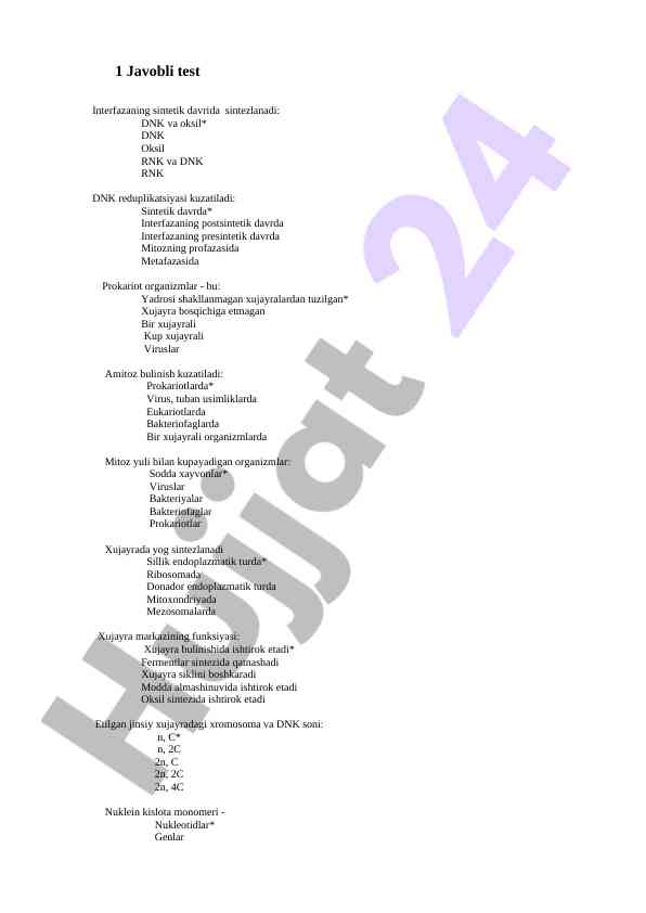 Biologiya interfaza davri va xujayra bosqichlari