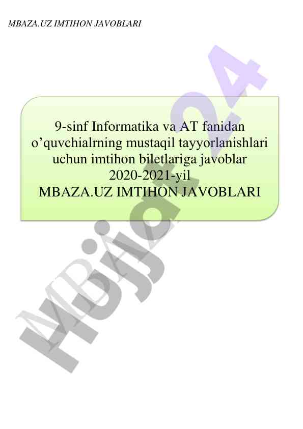 Imtihon javoblari 9-sinf informatika va at