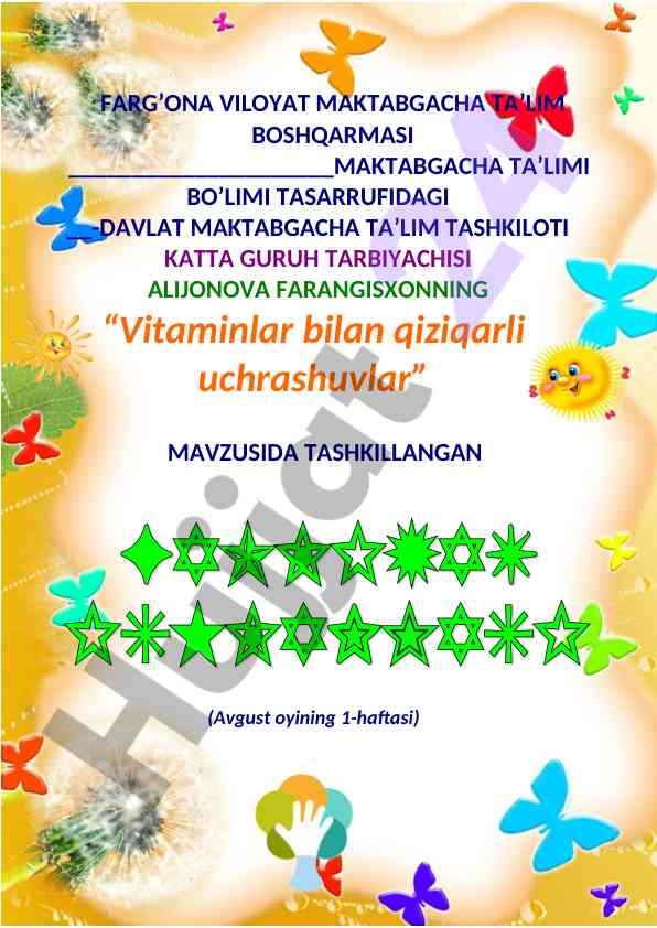 Vitaminlar bilan qiziqarli uchrashuvlar o‘quv darslari