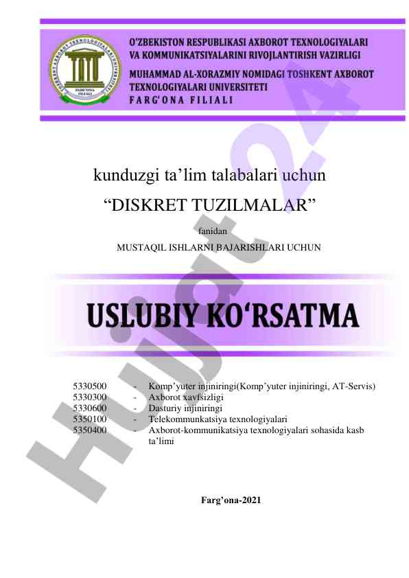 Diskret tuzilmalar fanidan mustaqil ishlar uslubi