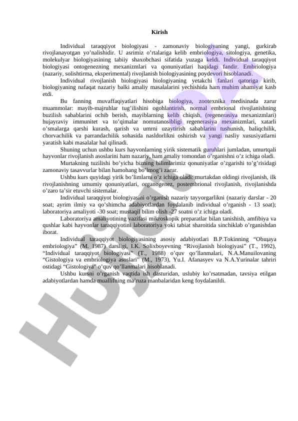 Individual taraqqiyot biologiyasi va uning asosiy yo'nalishlari