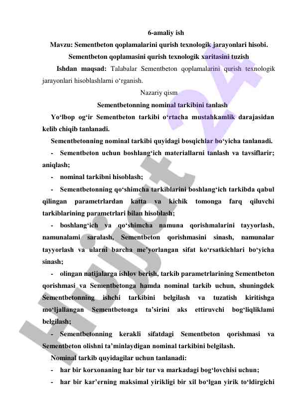 Sementbeton qoplamalarini qurish texnologik jarayonlari