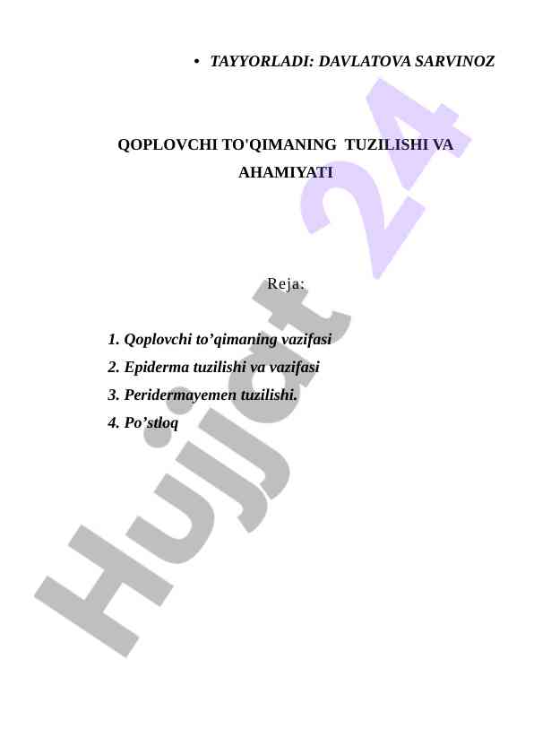 Qoplovchi to'qimaning tuzilishi va ahamiyati