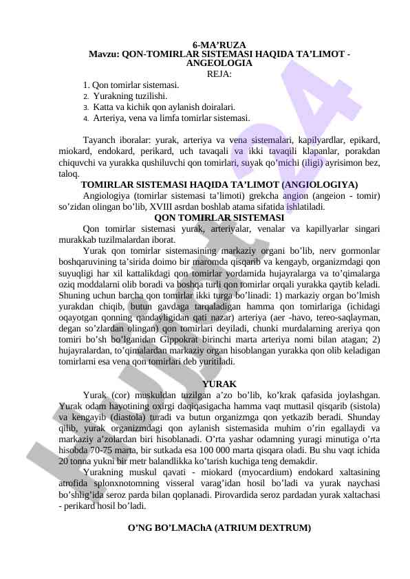 Qon-tomirlar sistemi haqida ta'limot