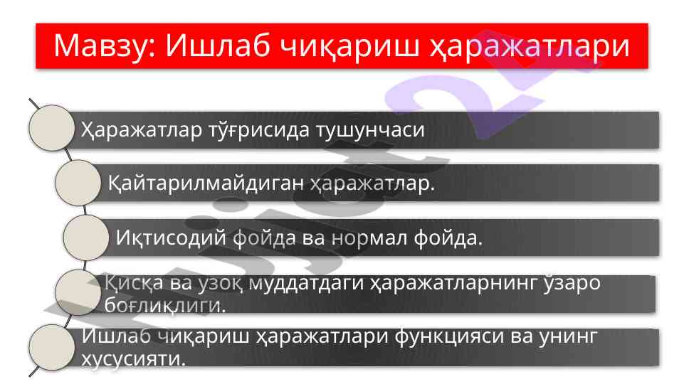 Харажат турлари ва ишлаб чиқариш жараёни