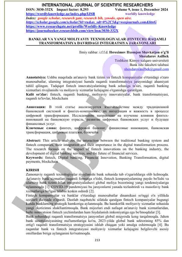 Banklar va yangi moliyaviy texnologiyalar fintech