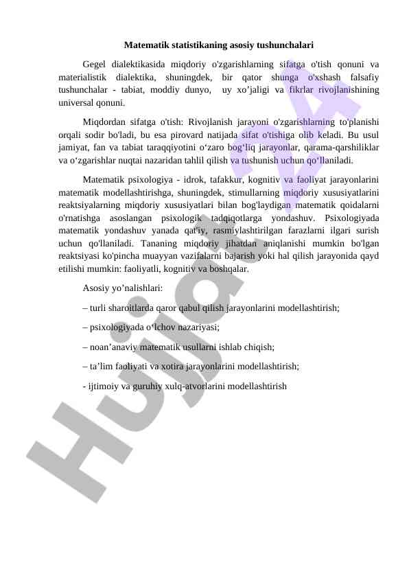 Matematik statistika va dialektika asoslari