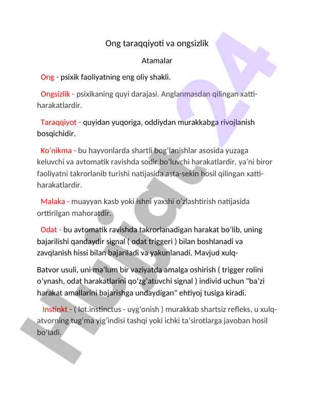 Ong taraqqiyoti va ongsizlik haqida