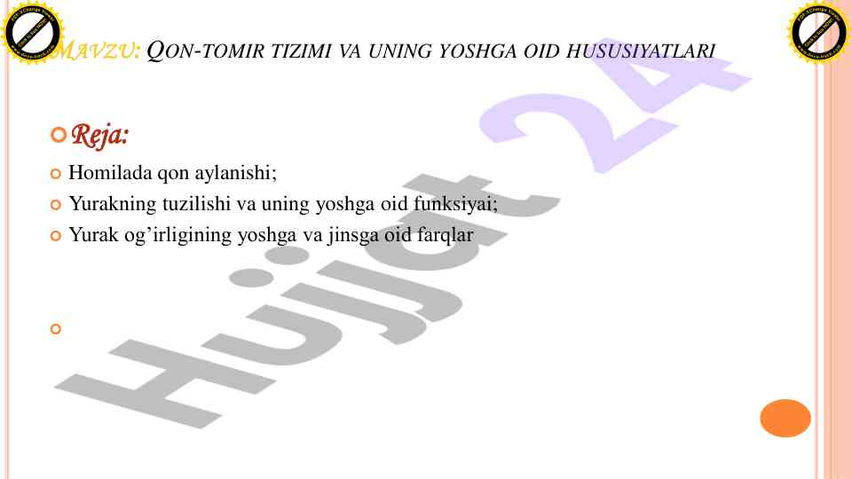 Qon-tomir tizimi va yoshga oid hususiyatlari