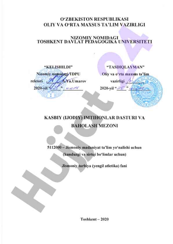 Jismoniy madaniyat ta'lim yo'nalishi dasturi