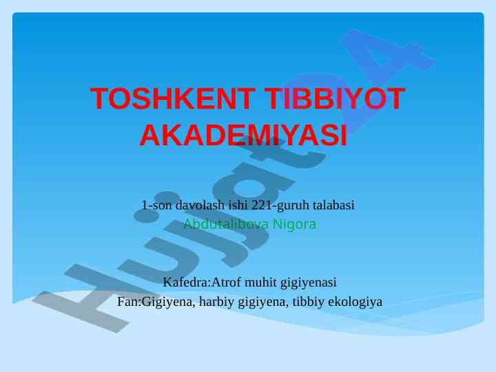 Sanitar dezometrik nazorat fanidan davolash ishlari