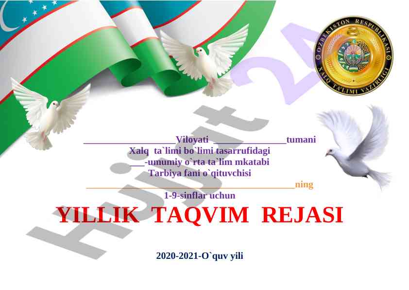 Yillik ta’qvim rejasi 2020-2021 o‘quv yili
