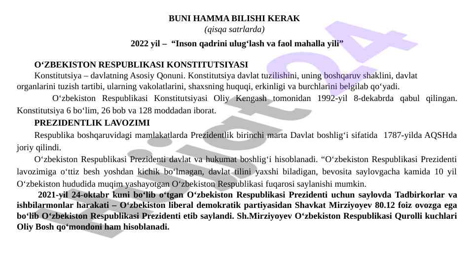 O‘zbekiston respublikasi konstitutsiyasi ta’kidlari