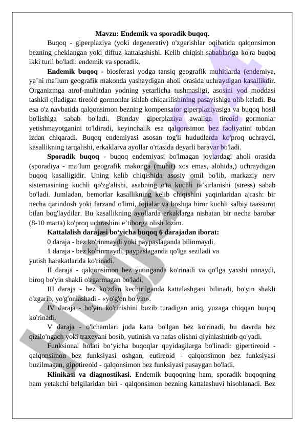 Endemik Va Sporadik Buqoq Haqida Ma'lumotlar