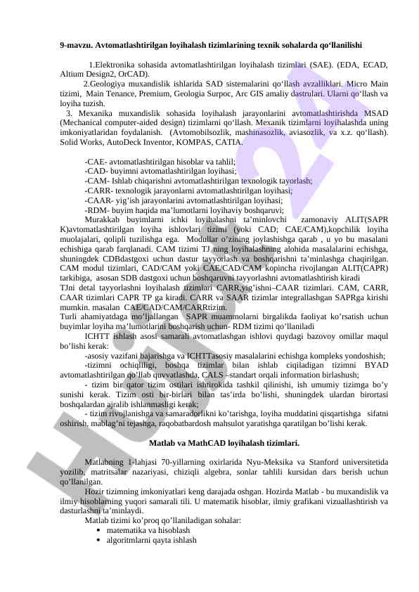 Avtomatlashtirilgan loyihalash tizimlari va ularning qo‘llanilishi