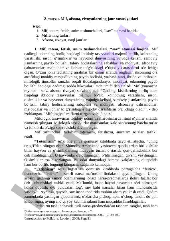 Mif va afsonalar janr xususiyatlari tahlili