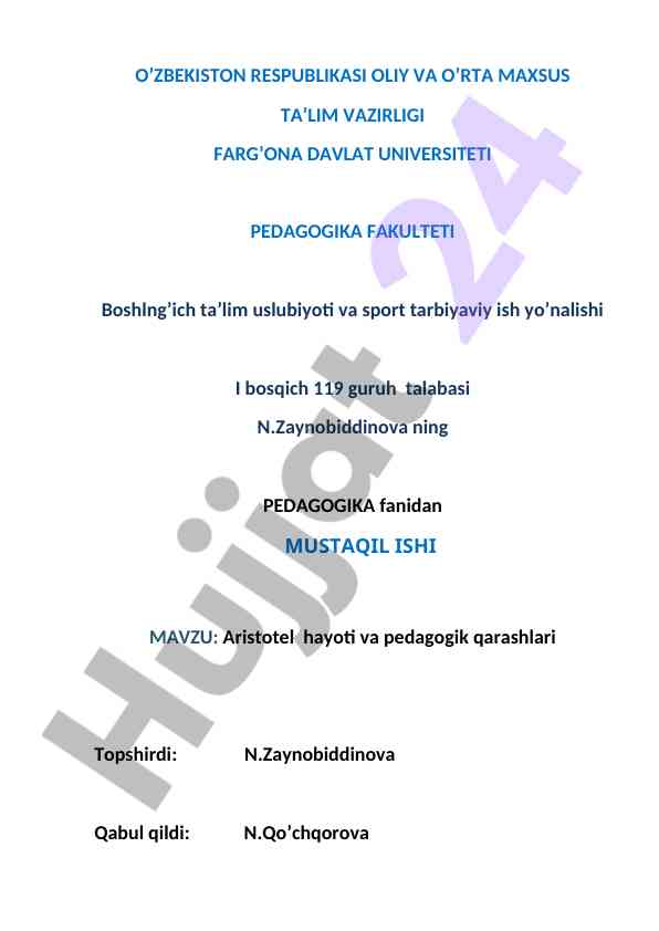 Aristotel hayoti va pedagogik qarashlari