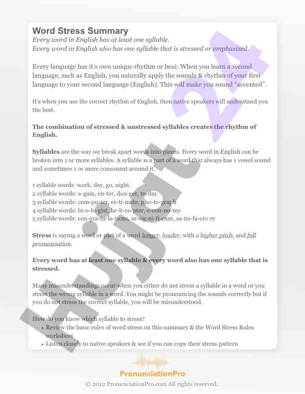 Understanding word stress in english language