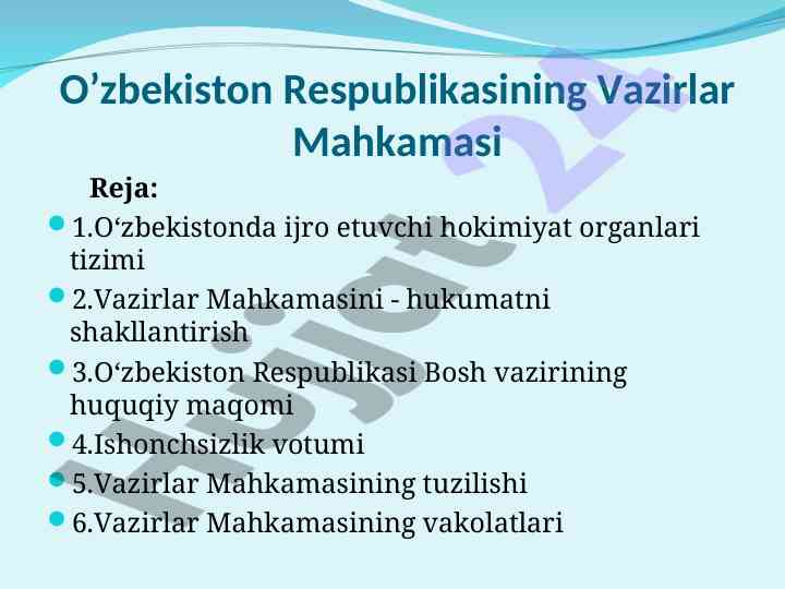O‘zbekiston respublikasi vazirlar mahkamasining tizimi