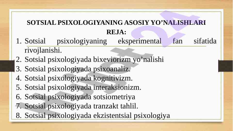 Sotsial psixologiyaning asosiy yo’nalishlari