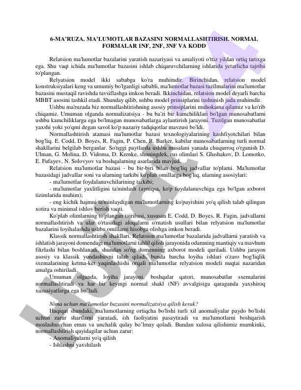 Ma'lumotlar bazasini normallashtirish prinsiplari
