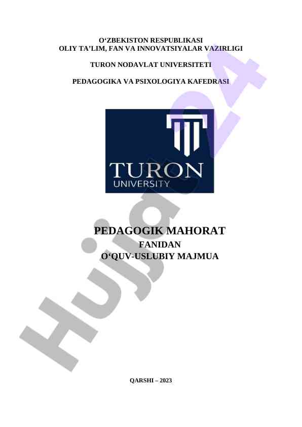 Pedagogik mahorat fanidan o‘quv-uslubiy majmula 2023