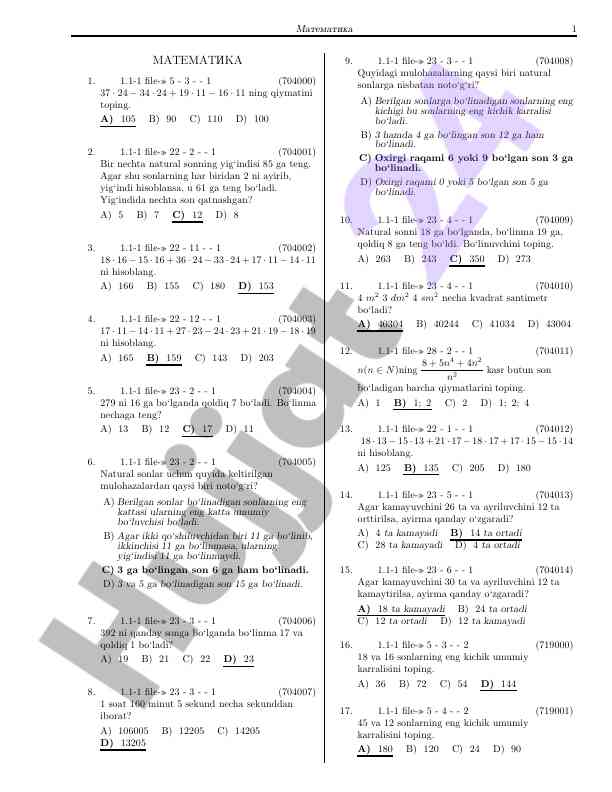 Matematika savollari bilan tanishing