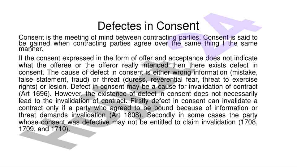Defects in consent and contractual validity issues