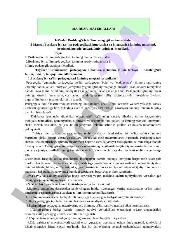 Boshlang‘ich ta’lim pedagogikasi fani