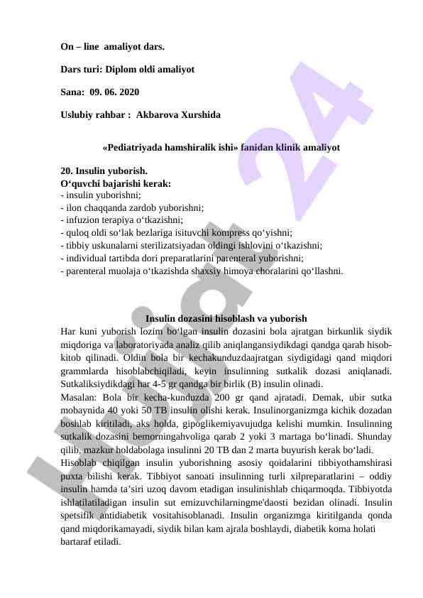 Pediatriyada hamshiralik ishlari bo‘yicha amaliyot