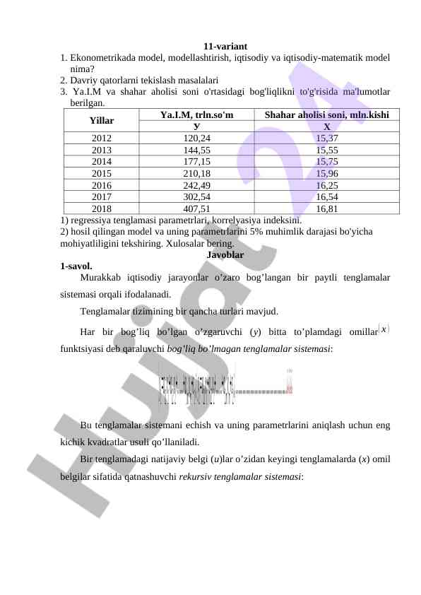 Ekonometrikada model va modellashtirish