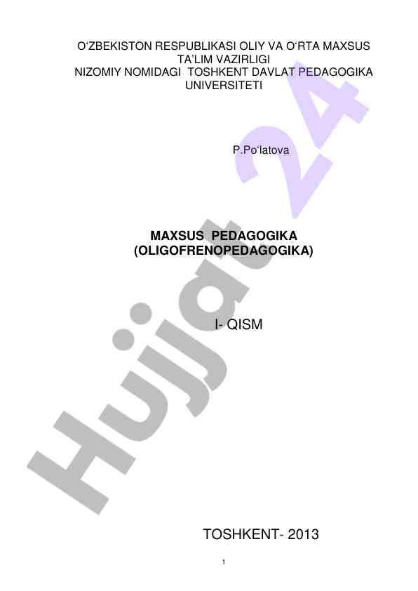 Maxsus pedagogika oligofrenopedagogika darslik