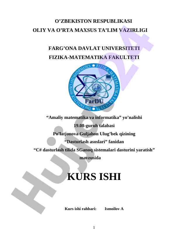Dasturlash asoslari c# dasturini yaratish