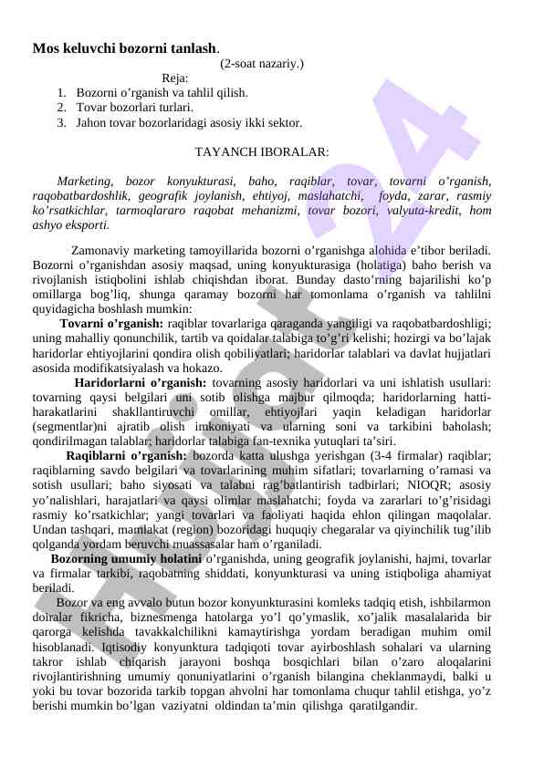 Bozorni o'rganish va tahlil qilish asoslari