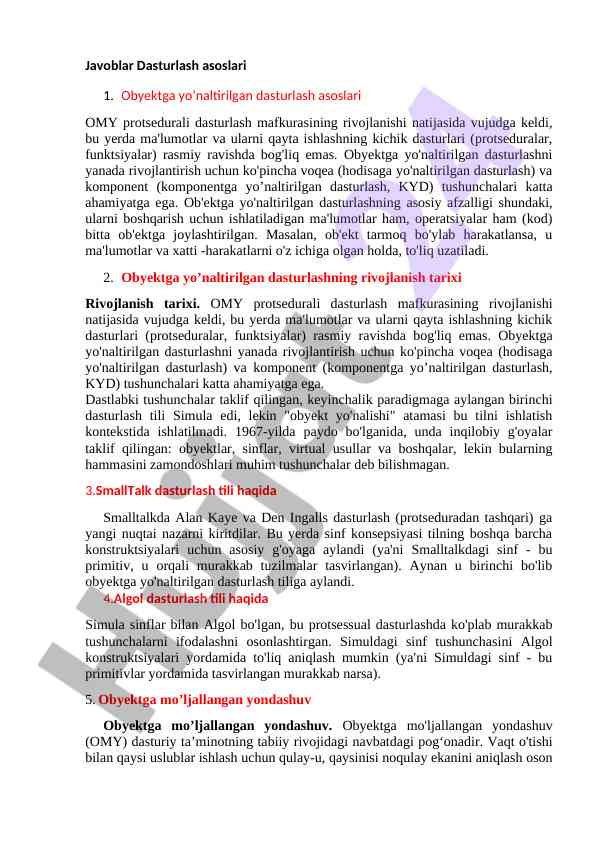 Obyektga yo'naltirilgan dasturlash asoslari