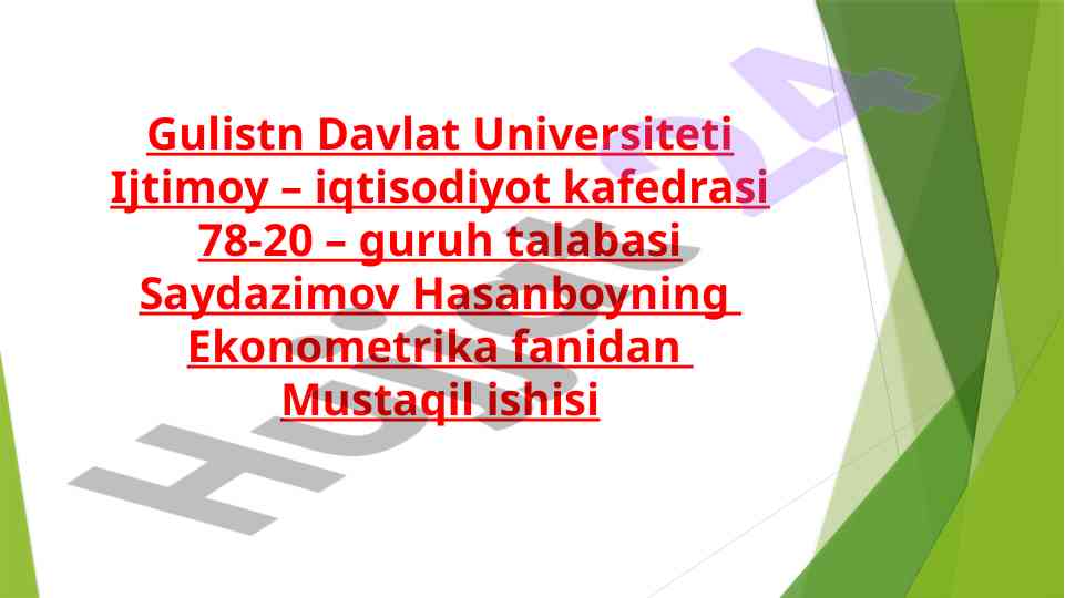 Ekonometrika fanidan mustaqil ish: sanoat maxsulotlari
