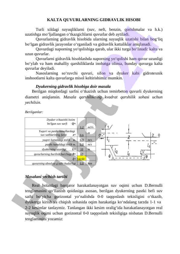 Kalta quvurlar gidravlik hisobi va masalalari