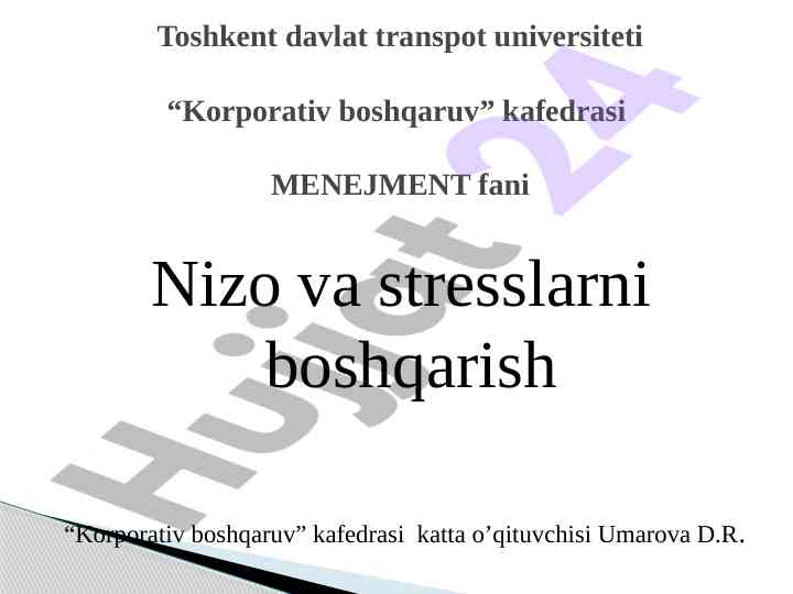 Nizo va stresslarni boshqarish mavzusi