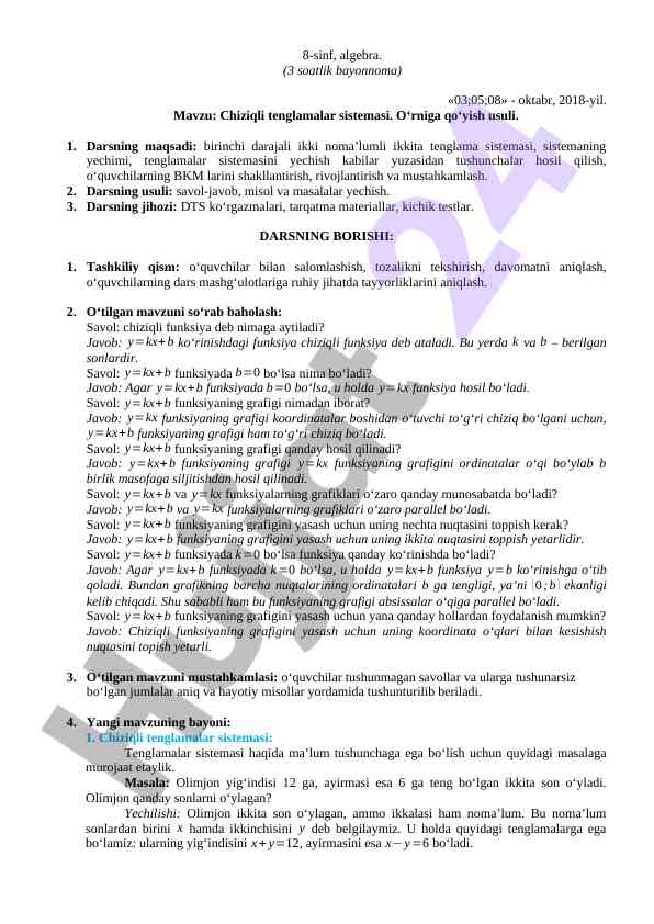 Chiziqli tenglamalar sistemasi dars ishlanmasi