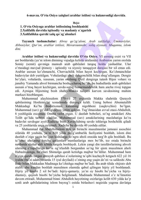 O'rta osiyo xalqlari arablar istilosi davri