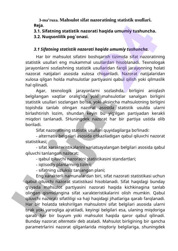 Mahsulot sifat nazoratining statistik usullari