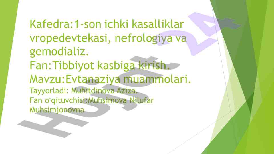 Evtanaziya muammolari taqdimoti