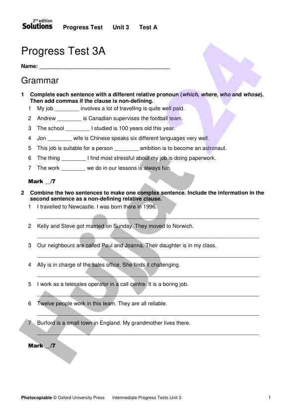 Progress test unit 3 grammar exercises