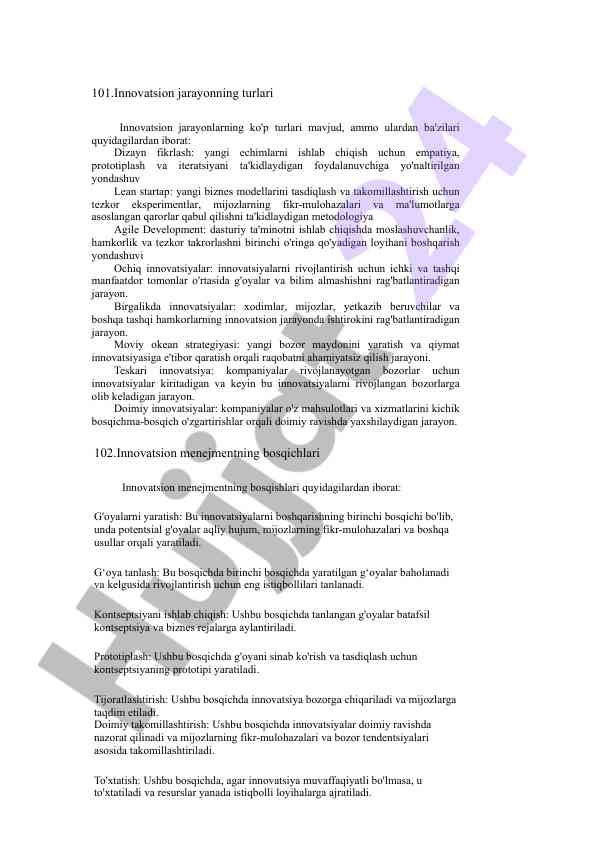 Innovatsion jarayonlarning turlari va yondashuvlari