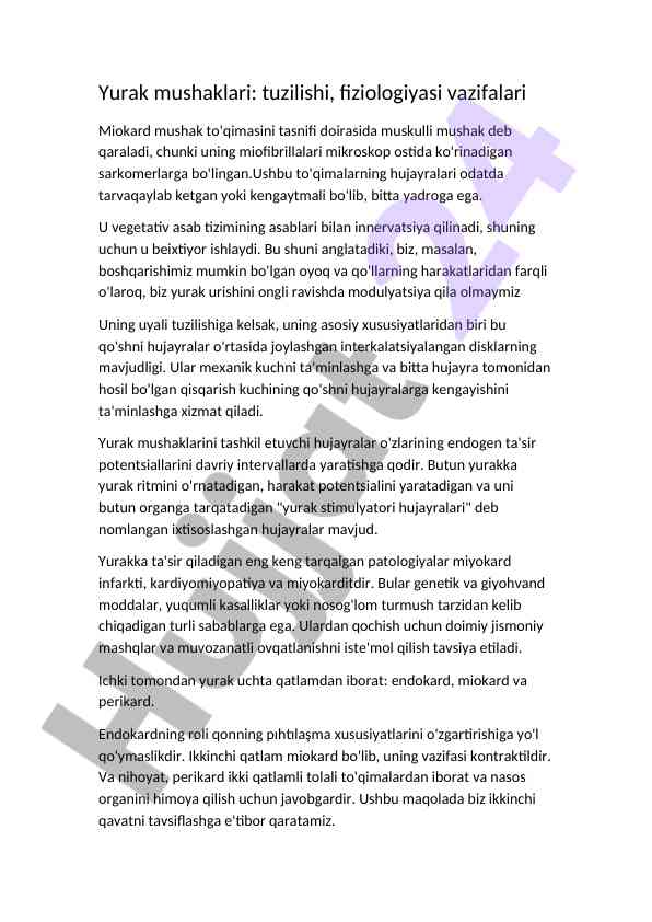 Yurak mushaklari: tuzilishi va fiziologiyasi vazifalari